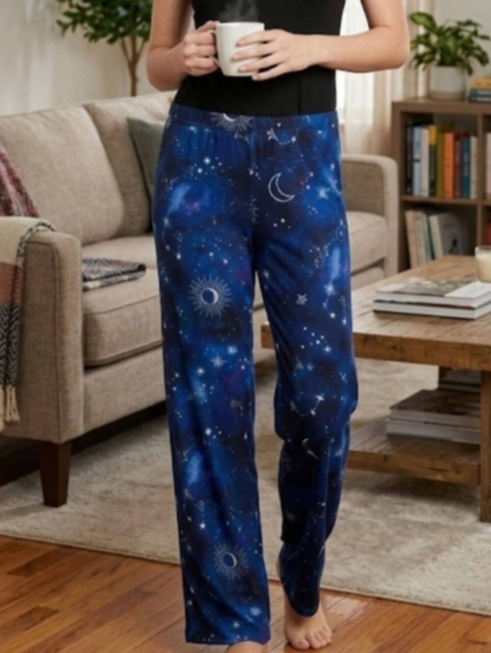 3X 22W-24W Galaxy Print Lightweight Lounge Pants - Blue Celestial Design New